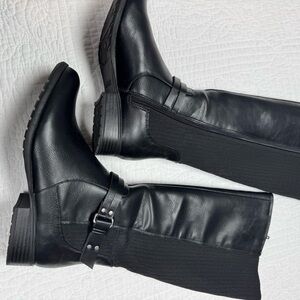 Life Stride Black Knee-High Stretch Rider Boots with Buckle Detail